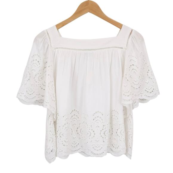 NWT Madewell Embroidered Eyelet Flutter-Sleeve Lace Trim Top White Size Small - Picture 5 of 10
